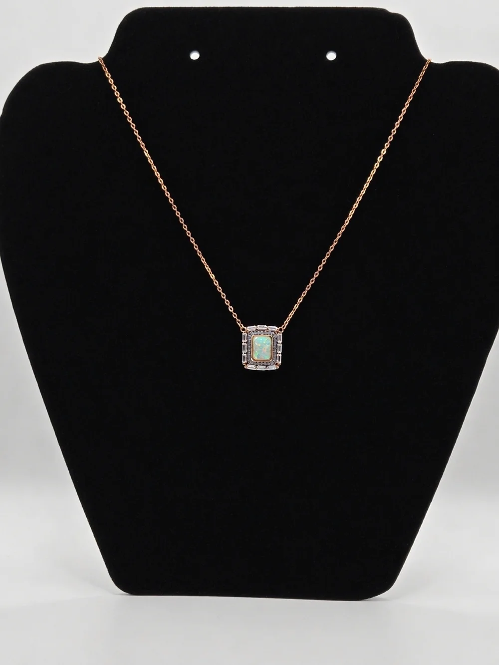 Rose Gold Opal Halo Pendant Necklace - Women's Jewelry - Picture 1 of 7